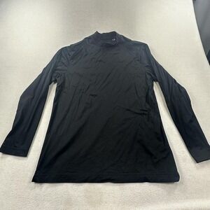 Bugatchi OohCotton Tech Shirt Mens Large Black Mock Neck Long Sleeve Stretch Tee